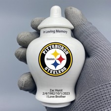 Ceramic Football Urn Pittsburgh Steelers Theme, Custom Text