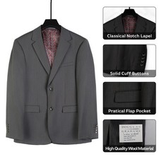 Men's Gray Striped Australian Merino Wool Suit 2-Piece Set Wedding Formal Wear