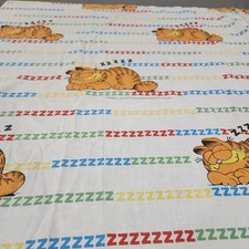Vtg Garfield Cat Twin Fitted Sheet Stripes ASLEEP ZZZZZ AS IS BAD ELASTIC FABRIC