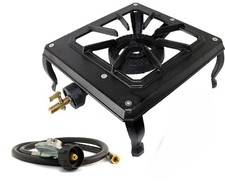 1 Single Burner Country Cooker Cast Iron LPG Gas Stove Camp Camping Hose Regulat