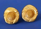 Vintage 1980s Hammered Gold faux pearl Clip-on Statement Chunky Button Earrings  — photo 1