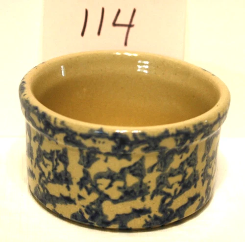 Vtg R. R. P. Co. Roseville Ohio Pottery Blue Spongeware Small Crock