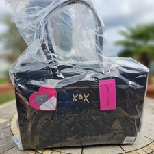 Betsey Johnson- XOJaney- Large Heart Quilted Computer Tote w/Pouch- Black- NWT