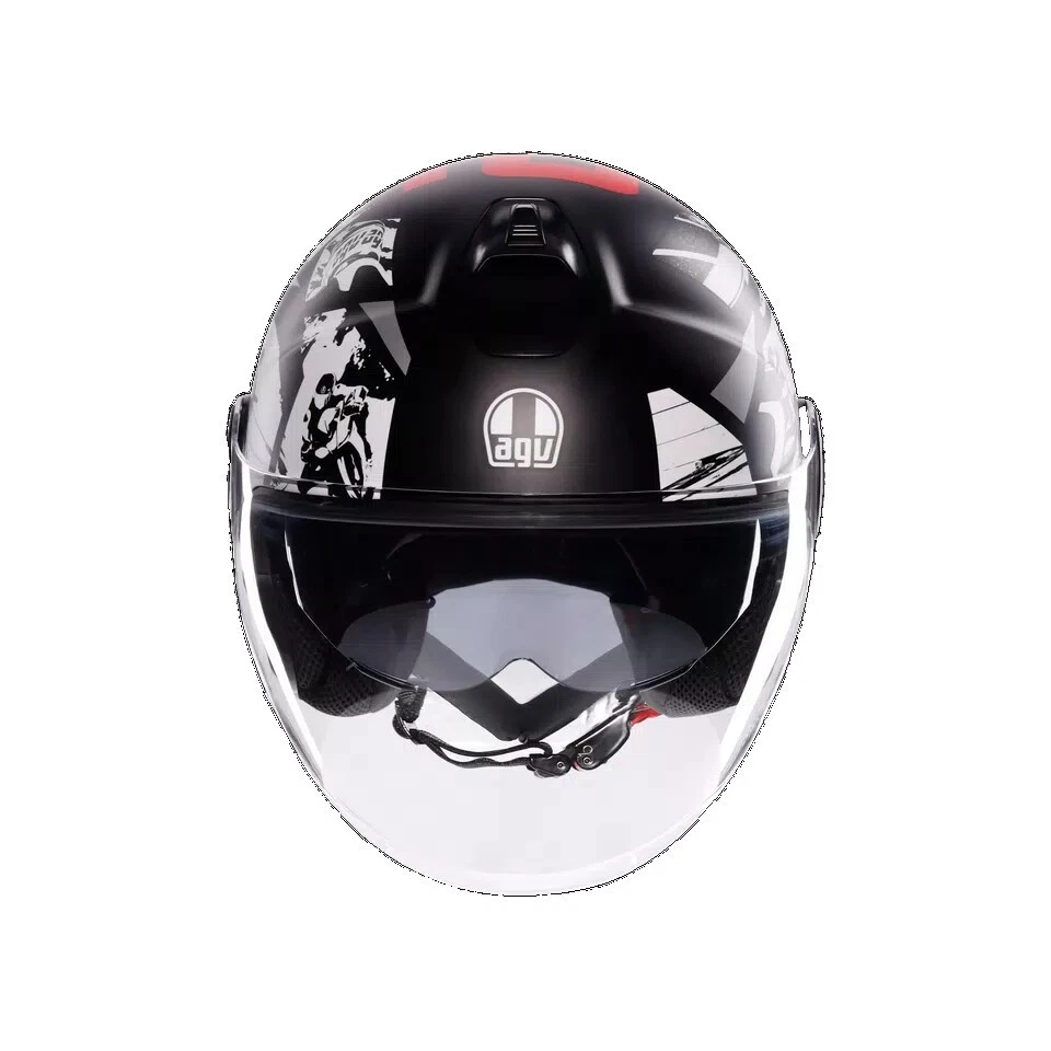 Casque Moto Jet Agv Eteres History Matt Noir Blanc Rouge - Photo 2/4