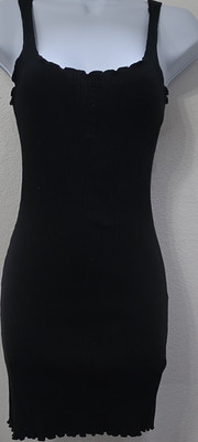Ambiance Black Solid Ribbed Knit Stretch Sleeveless Square Neck Bodycon Mini S