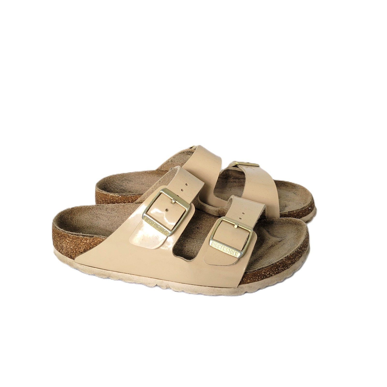Birkenstock Arizona Patent Sand Beige Gold Big Buckle Sandals Women's Size 6