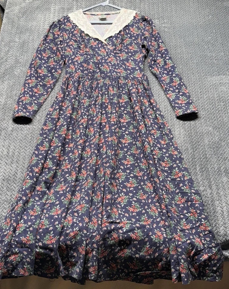 Vestido de Colección Laura Ashley Pradera Años 80 90 Cuello de Encaje LS Cottage UK14 US10 Lana Foto 2 de 4