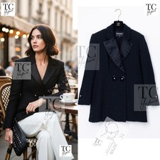 CHANEL 17PF Black Wool Blazer Double Jacket CC Button Karl Lagerfeld 44 46