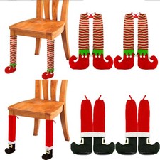 Striped Christmas Chair Leg Cover Santa Dinner Table Chair Foot Cover Stocking