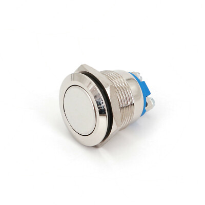 Metal 19mm Momentary 2Pin OFF-MOM Screw Terminals Flat Round Push Button Switch