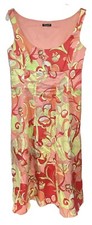 Tahari Dress 8 Orange Floral Garden Party Print Sleeveless Cotton Stretch Zip