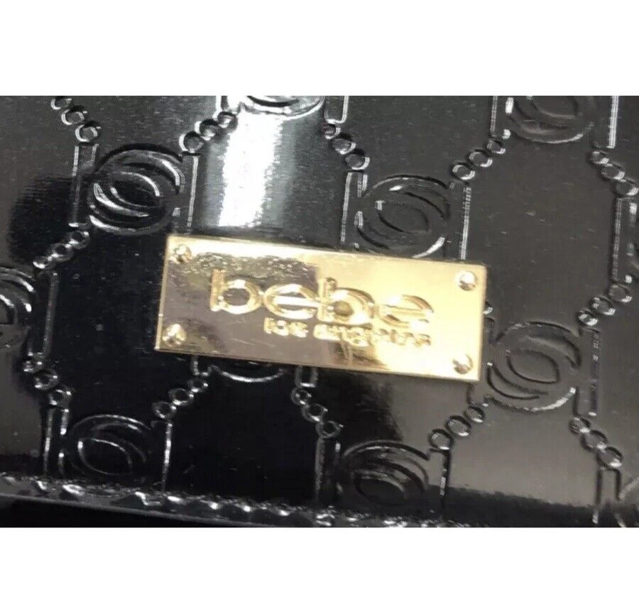 Bolso sin asas bandolera Bebe correa de cadena charol negro Foto 3 de 4