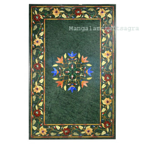 36-Inch Marble Pietra Dura Inlay Table Top Handcrafted Home Decor  