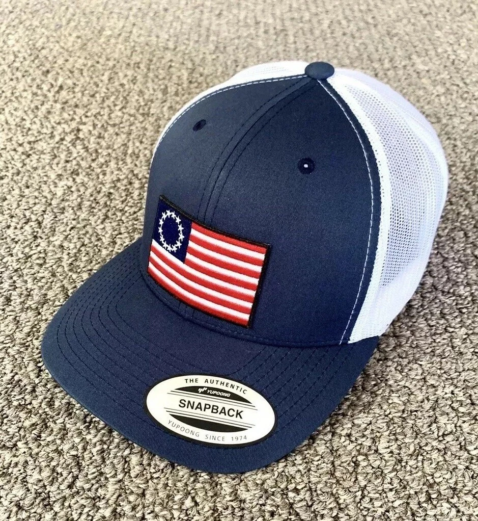 Betsy Ross Flag Hat First US Flag SnapBack Trucker Cap Handcrafted in the USA!