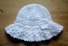 Cappello mop pizzo bambina fatto a mano all'uncinetto + fiore 100% acrilico vari col.