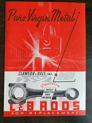 Vintage 1937 Clawson & Bals L&B Conecting Rods Full Page Original Ad
