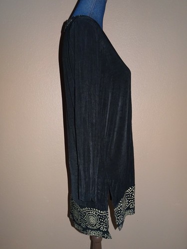 Slinky Brand Black Gold Shimmer Swirl Border Pattern Travel Jacket Size XS - Picture 3 of 4