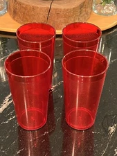 Set of 4 Durable Vintage Plastic Glasses Cups Restaurant Tumblers, 16oz Ruby Red