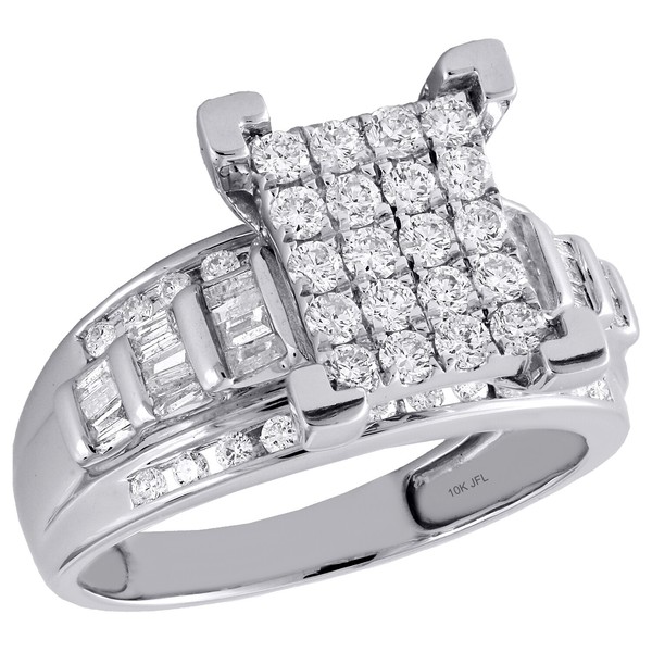 10K WeißGold Rund & Baguette Diamant Rechteckig Cluster Verlobungsring 7/8 Karat-image