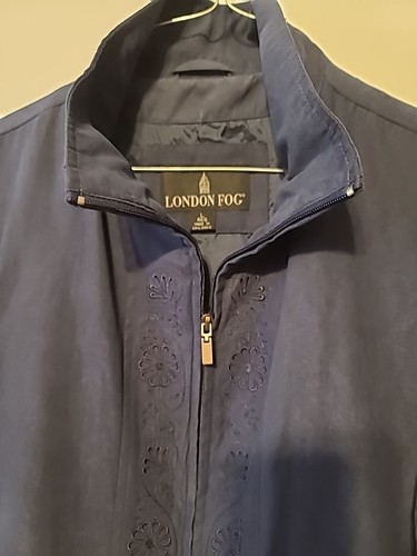 London Fog Maddie Womens Dark Blue embroidered zip front Jacket size Large - Picture 13 of 19