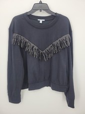 Bar III Sweater Womens XXL Black Studded Fringe Sweatshirt Western Boho Festival