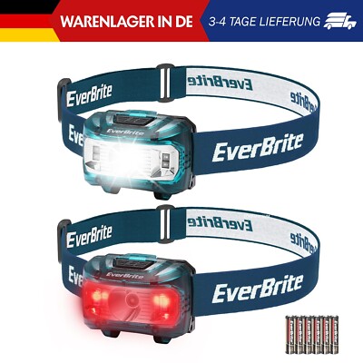 EverBrite LED Stirnlampe 2 Stück blau mit Rotlicht & Grünlicht, Kinder Kopflampe