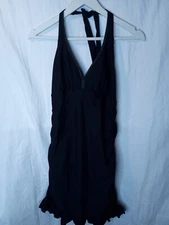 Spanx Assets by Sara Blakely One Piece Black Ruffle Halter Swim Dress L