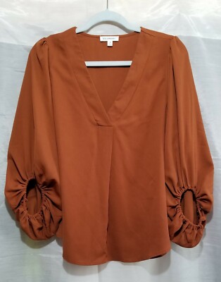 NWOT Women's Blu Pepper Long Sleeve Blouse Shirt Top Size Small Coral Orange