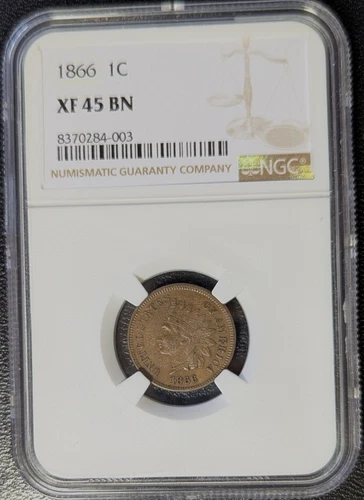 1866 Indian Head Cent NGC XF45 Choice Original Key Date