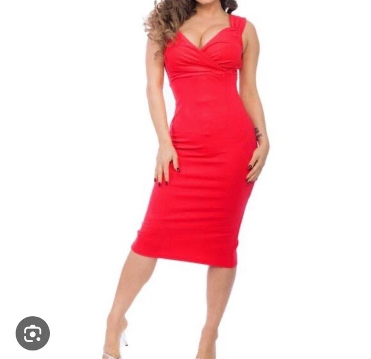 Vestido ajustado retro ceñido al cuerpo Pinup Couture para mujer talla XL rojo Erin Wiggle Foto 2 de 4