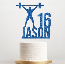 Personalised Weight Lifter Gym Cake Topper with Glitter Lifting Decoration