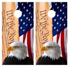 We The People Eagle Flag Cornhole Board Wrap LAMINATED Decal Vinyl Sticker 3334