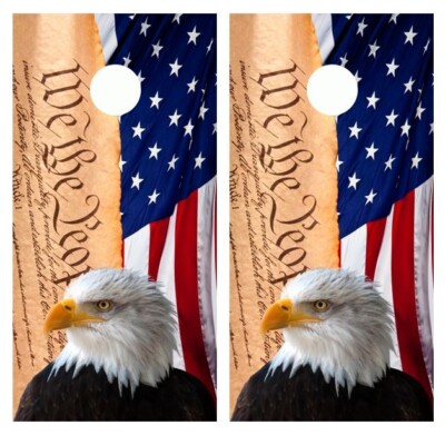 We The People Eagle Flag Cornhole Board Wrap LAMINATED Decal Vinyl Sticker #3334