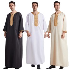 Men Thobe Jubba Thoub Dishdasha Robe Muslim Dress Kaftan Abaya Islamic Costumes