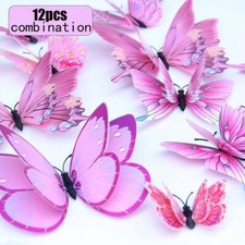 3D Butterfly Wall Stickers 12pc Pink PVC Magnet Decals Double Layer Bedroom Home
