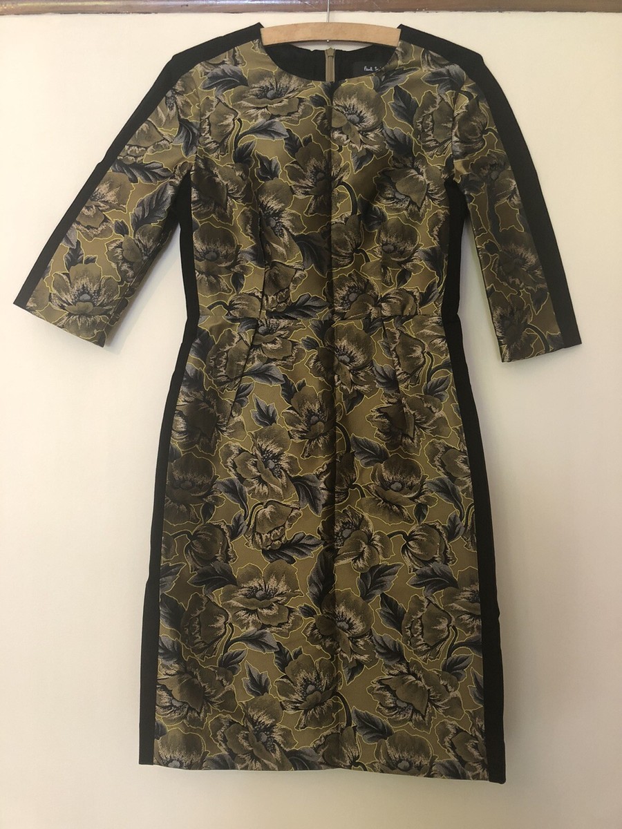 New Paul Smith Black Label Yellow Gold Jacquard Fitted Midi Floral