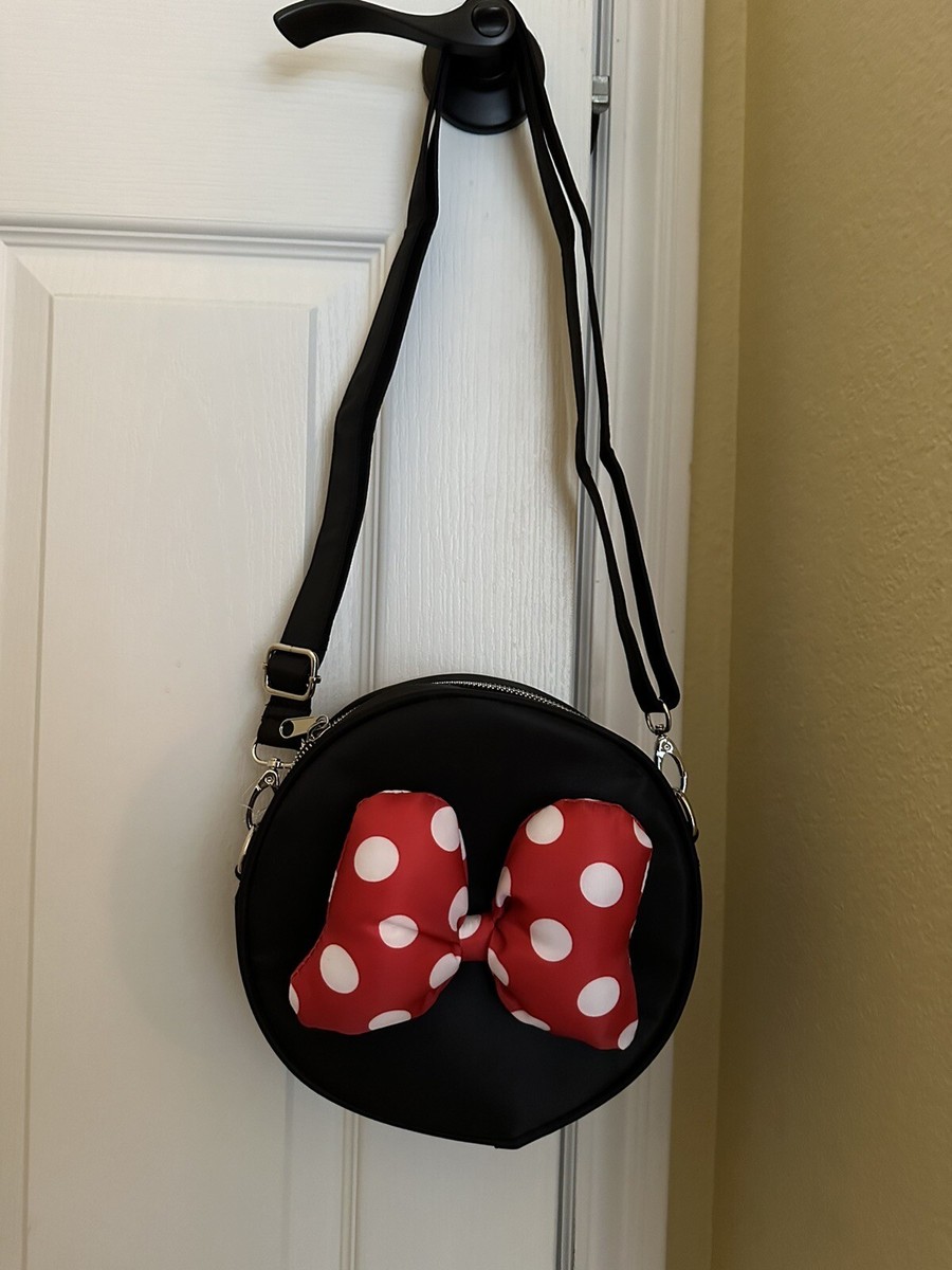 New Disney Minnie Mouse Crossbody Bag Purse Round Polka Dot Bow