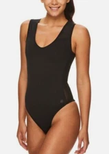 Gaiam Black Soho Mesh-Accent Thong Bodysuit Leotard Jessica Biel Size Large