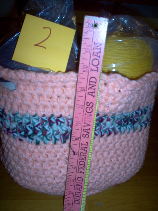 Large, crochet basket, can hold 4   1# skeins of yarn, recycled yarn    a