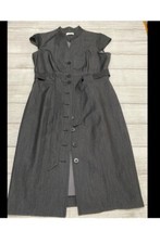 Calvin Klein Dress womens Cap sleeve belted v neck sheath Gray Buttons
