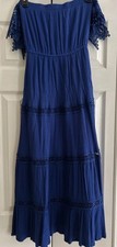 Shinestar Dress Size S Navy Blue W/Embriodery Off The Shoulder Midi Length
