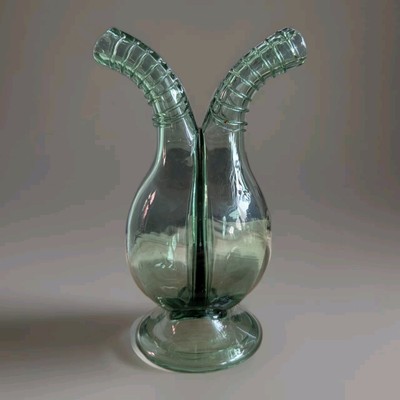 Einzigartiges anatomisches Herz grünes Glas Öl & Essig Kruzifix - Vintage doppelter Auslauf