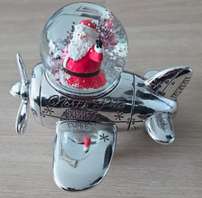 Santa Claus Snow Globe North Pole Express Silver Airplane Base Glass Metal