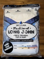 Indera Men's Traditional Long John Thermal Top  Pant White XL New Sealed