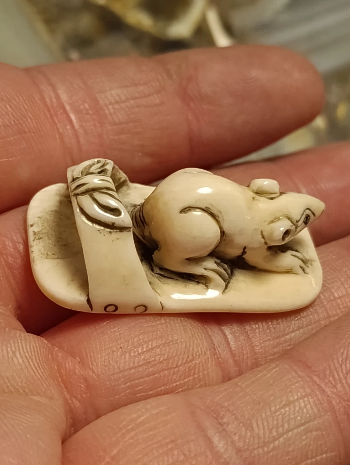 Ancienne Statue Statuette Souris Sculptée Art Asiatique Objet de Vitrine 7,7 g - Photo 3/8