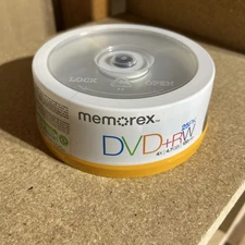 25-pk Memorex DVD+RW 4X 4.7GB 120 min ,Rewritable Discs, New Sealed
