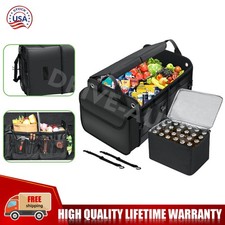 Black Trunk Cargo Organizer Folding Storage With Cooler Bag 2 Compartments