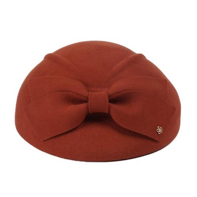 Vintage Made in Italy Genuine Beaver Felt Beret Hat with Grosgrain Bow AB Jewels Emerald Green Wool Felt Beret Hat With Green Velvet Ribbon  main image 3