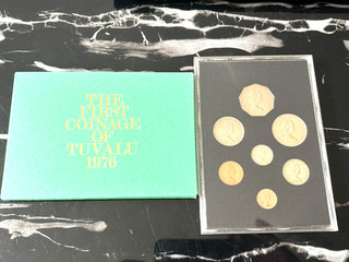 1976 First Coinage Tuvalu Proof Set 8 Münzen: Royal Mint: Top Zustand