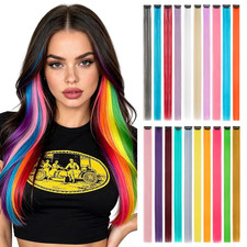 Colored Hair Extensions Clip In Synthetic Rainbow Hair Tinsel 20 PCS 22 Inch